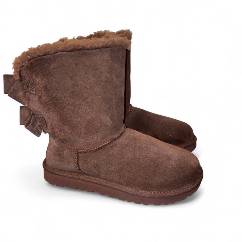 UGG Chocolate Brown Suede Winter Boots with Shearling Trim